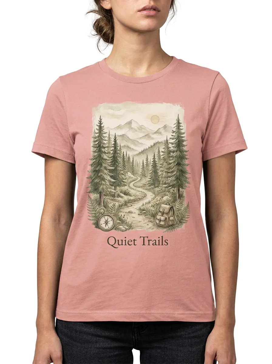 Women's Hiking Lover Mountain Forest Compass Printed T-shirt