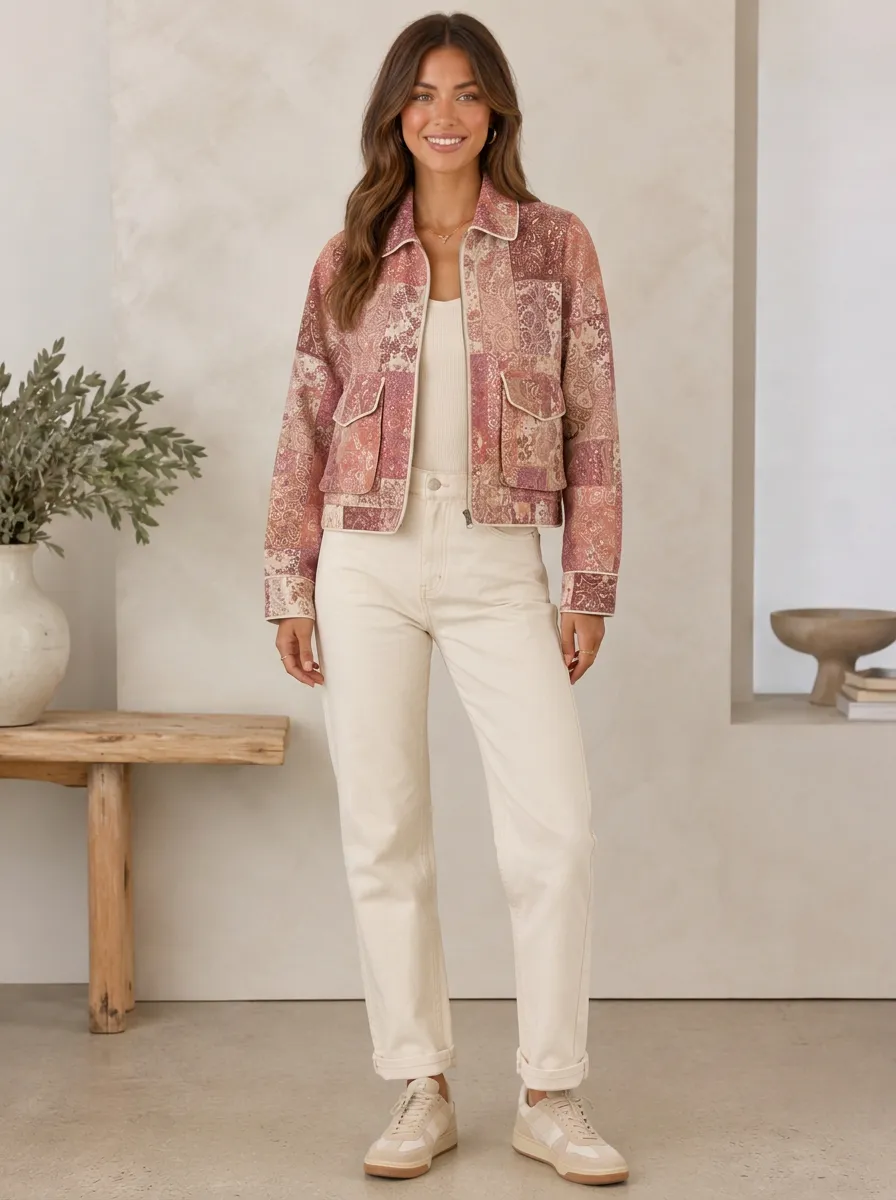 Women's Boho Paisley Patchwork Utility Jacket