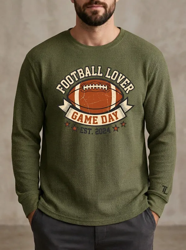 Men's Football Lover Game Day Vintage Graphic Printed Waffle T-Shirt