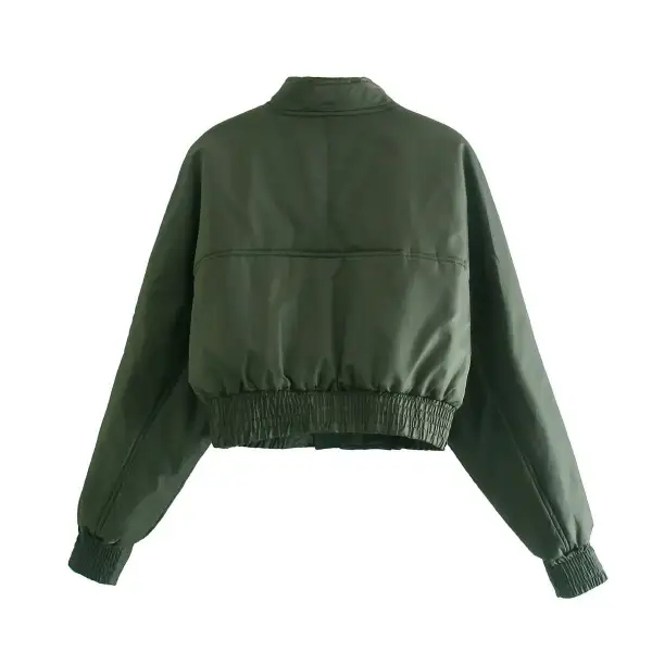 Cropped Quilted Zip Front Bomber Jacket