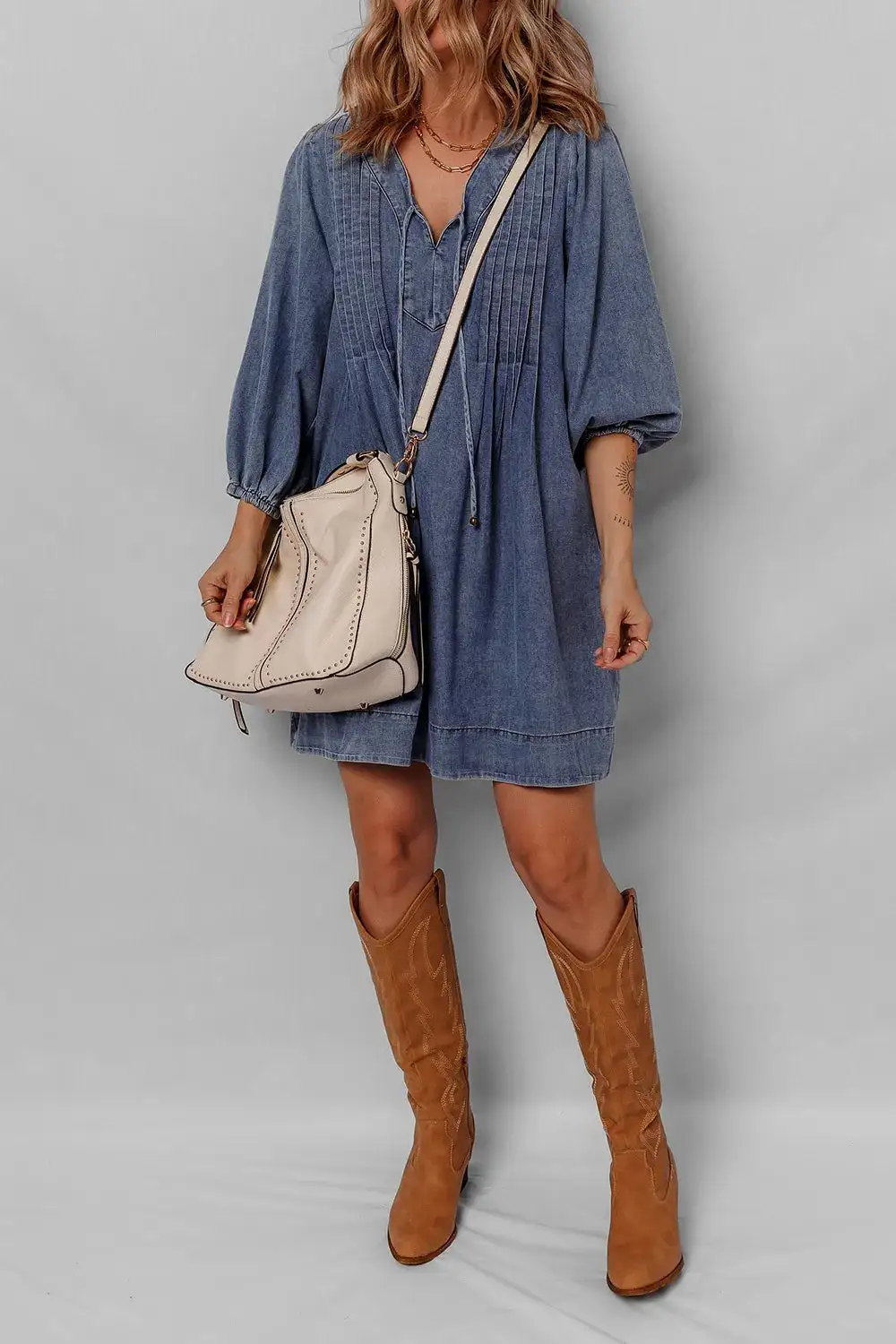 Classic Long-Sleeve Denim Mini Dress