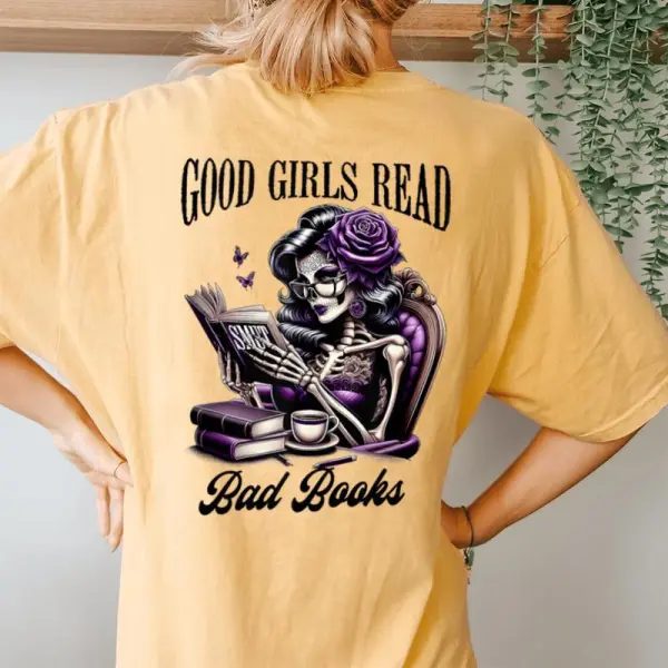 Smut Book Reading Smutty Good That Girls Read Bad Books Women's Oversized Comfort T-Shirt Back Print