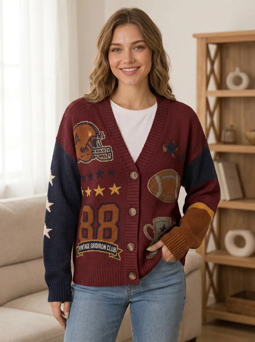 Women's Gridiron Ball Vintage Knit Cardigan