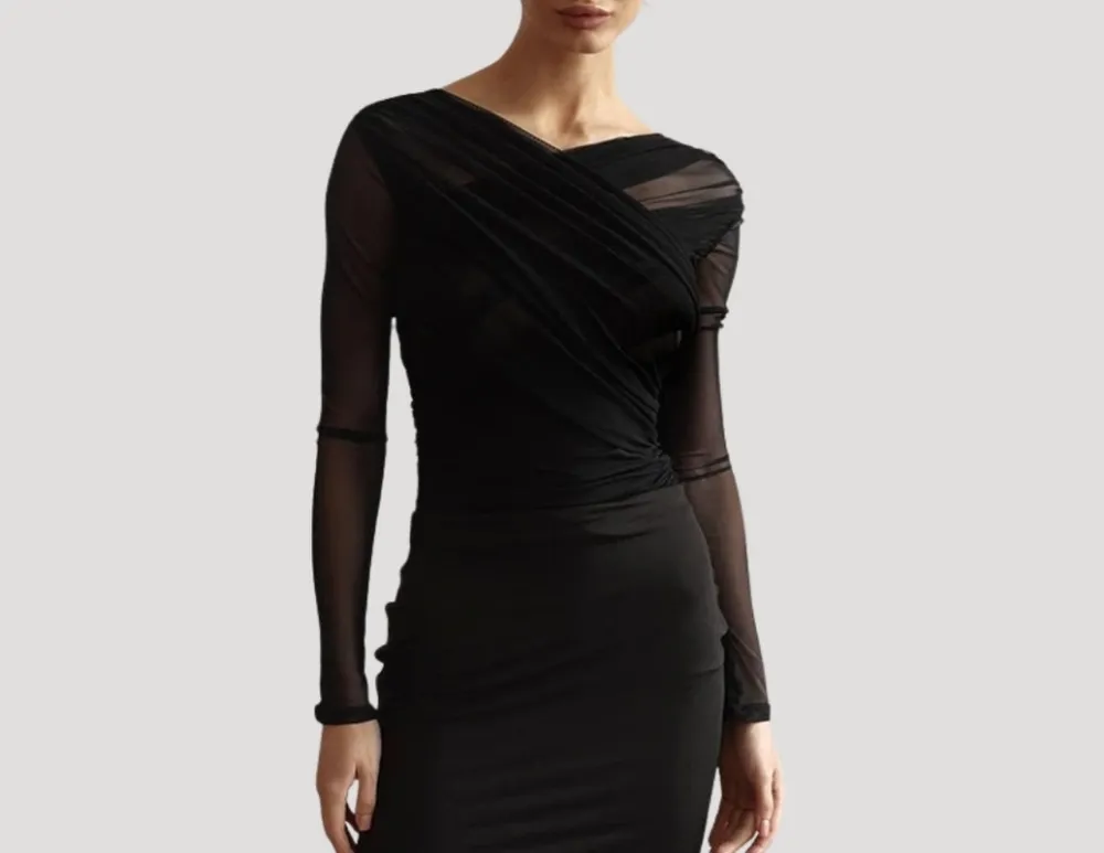 Spring Sheer Wrap Long-Sleeve Top