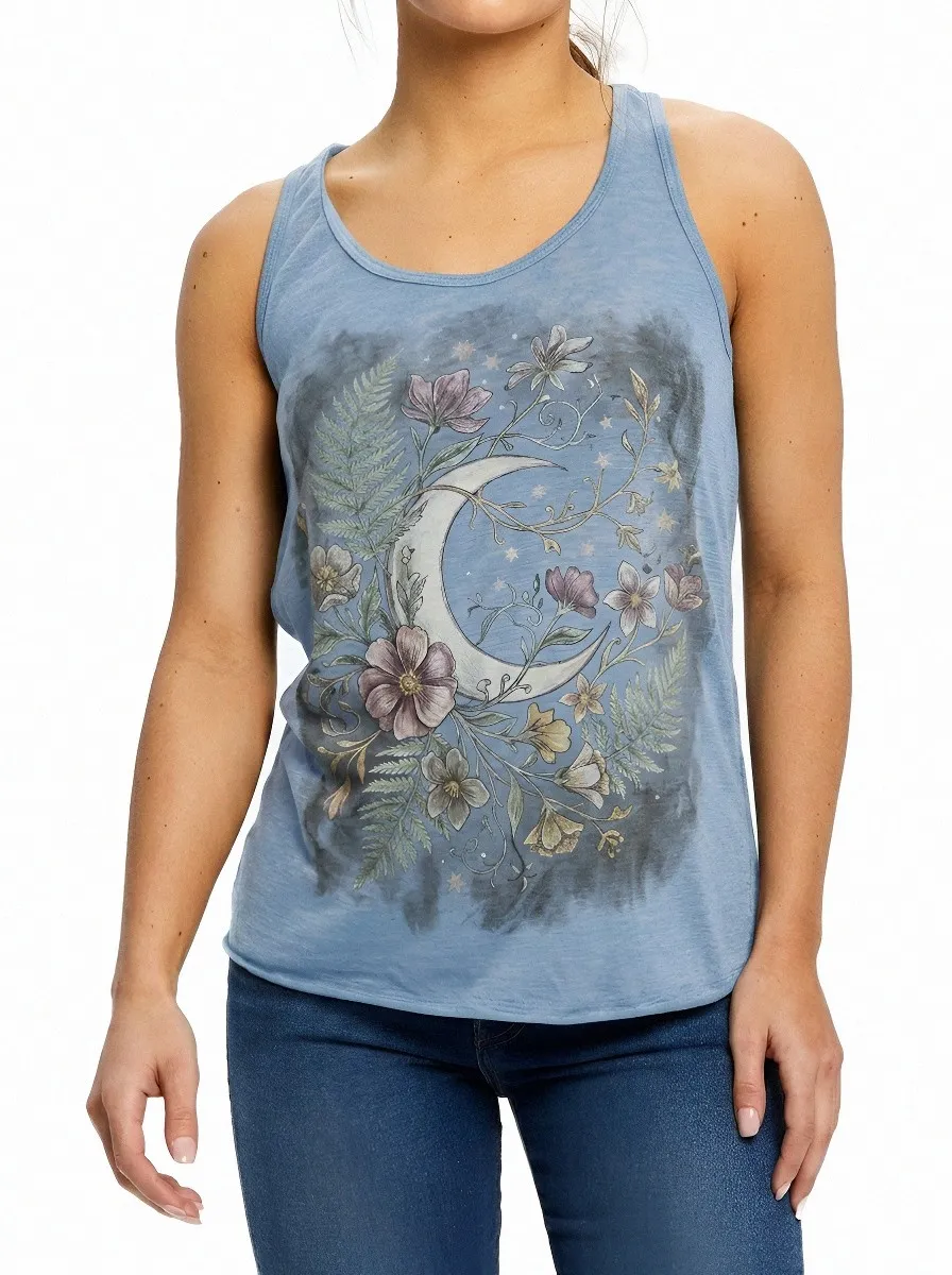 Women's Celestial Floral Moon Fern Printed Tank Top