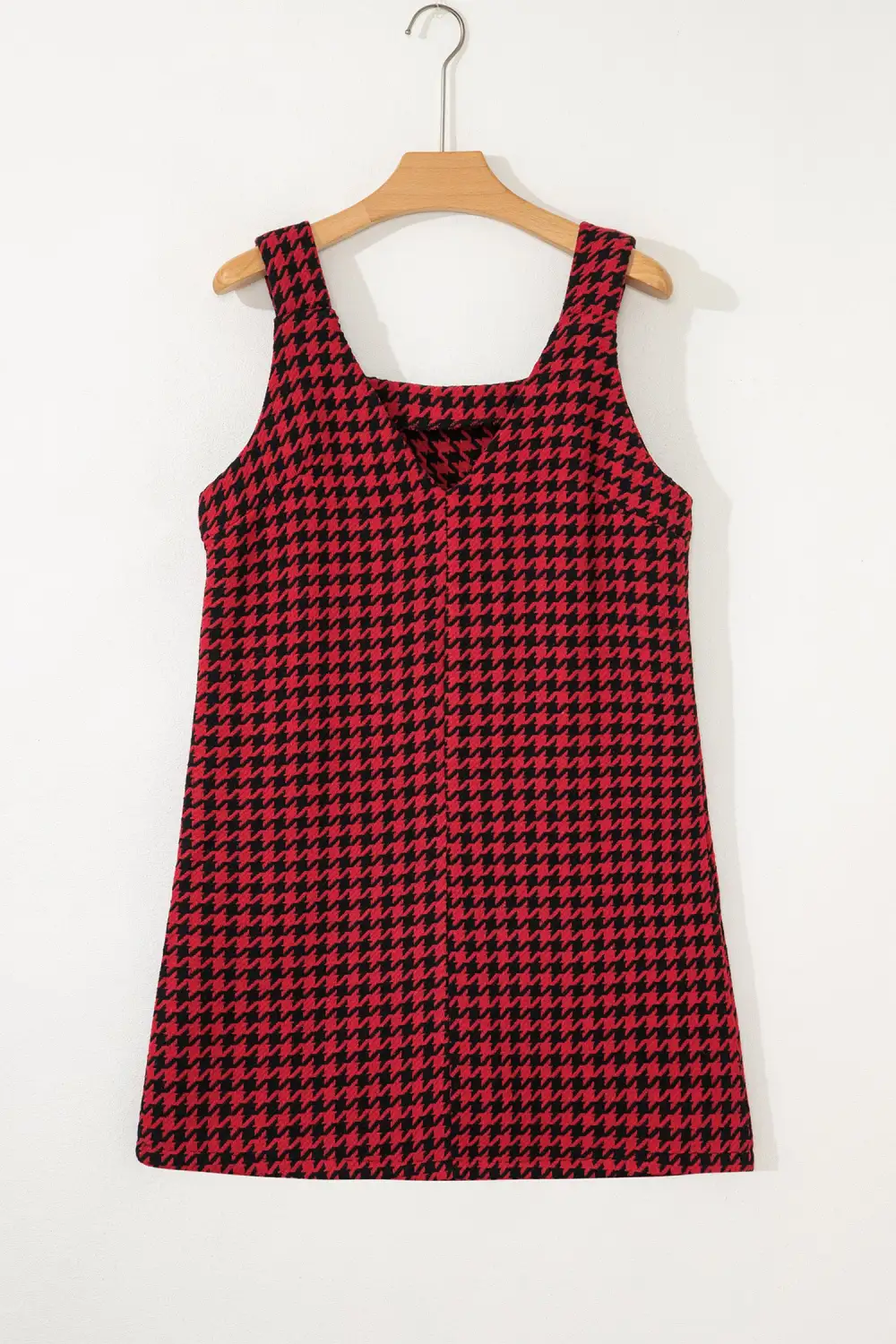 Finish Houndstooth Printed V Neck Mini Dress