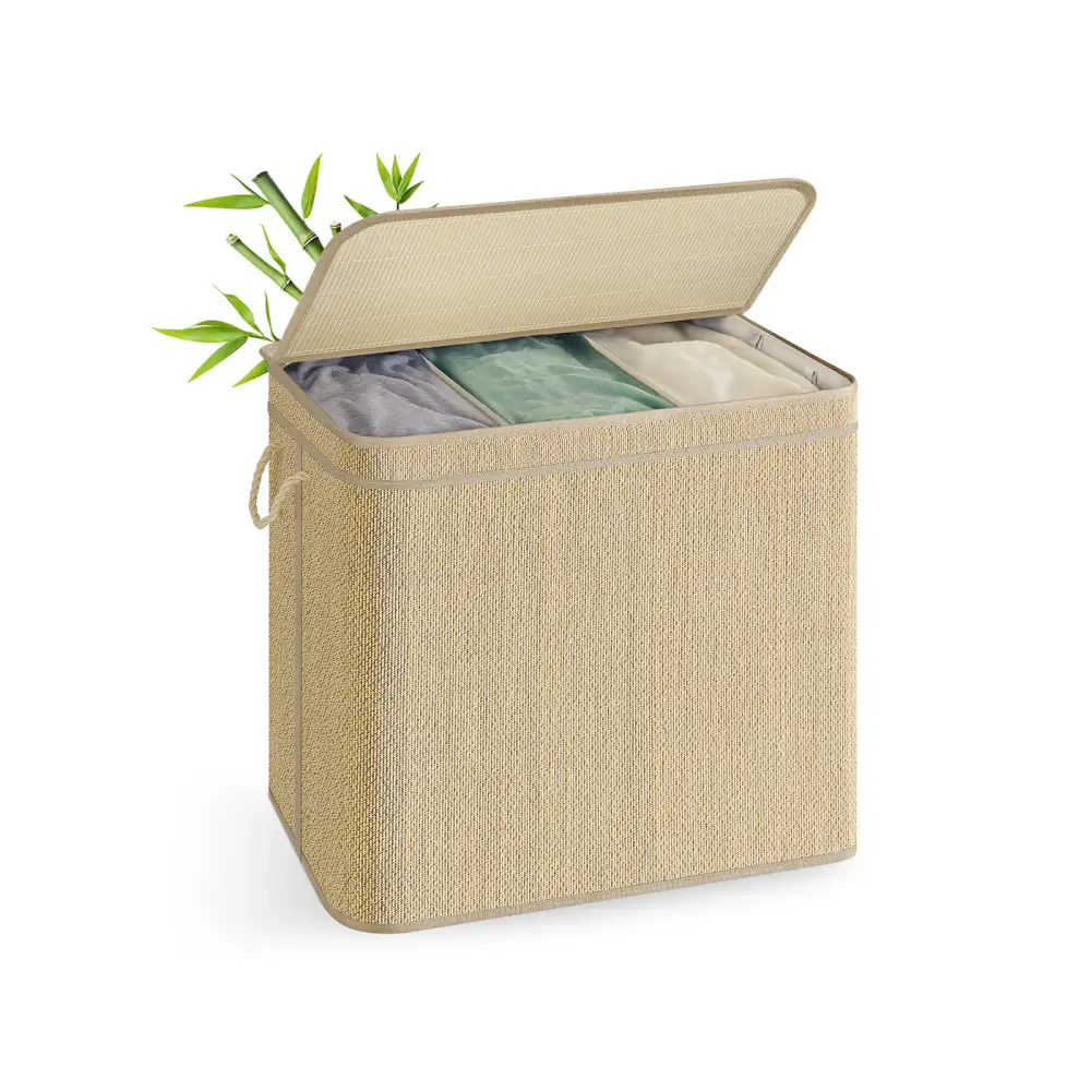Lidded Bamboo Handled Laundry Storage Basket