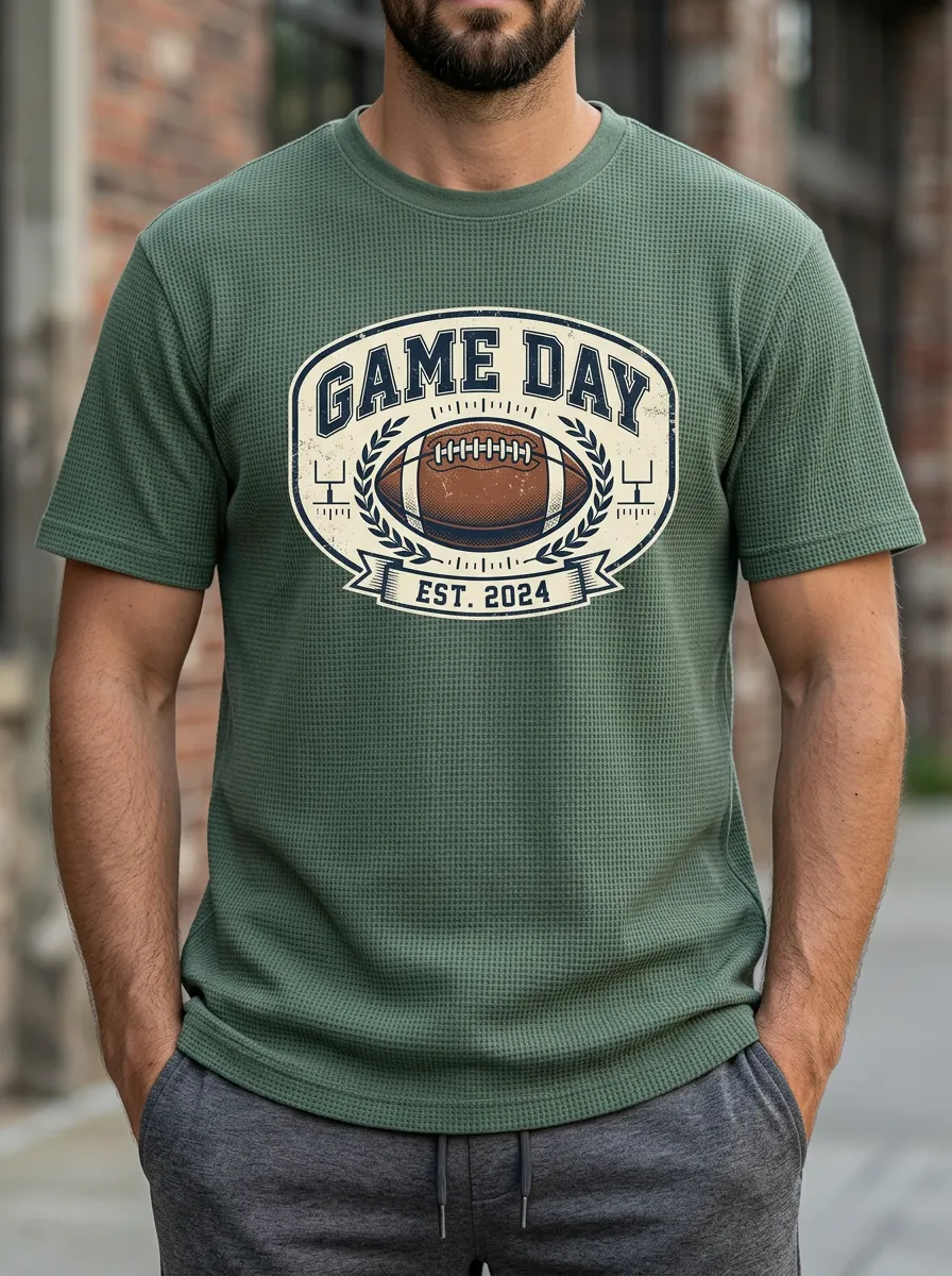 Men's American Football Game Day Printed Waffle T-Shirt