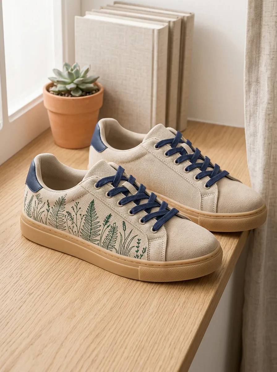 Women's Botanical Fern Nature Lover Printed Canvas Sneakers