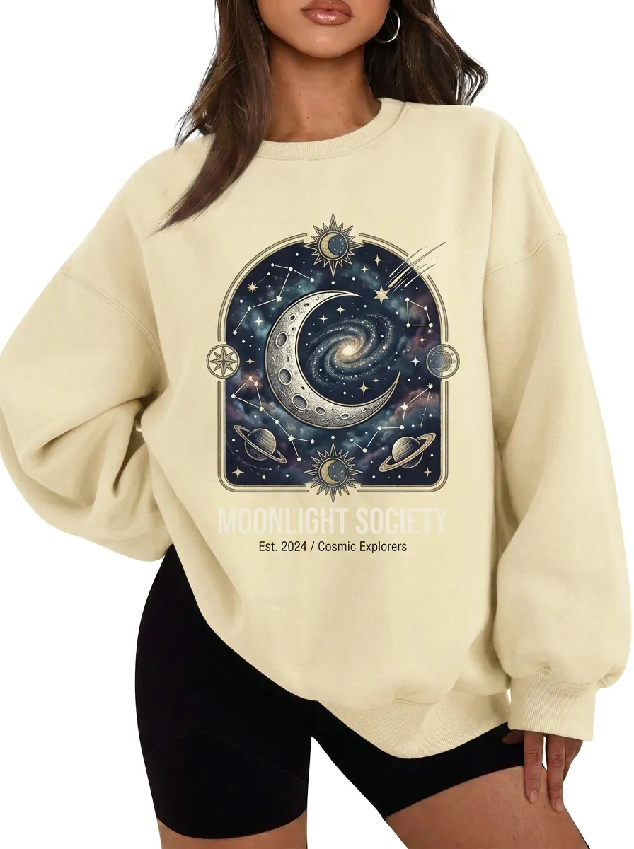 Women's Moonlight Society Celestial Galaxy Moon Printed T-shirt
