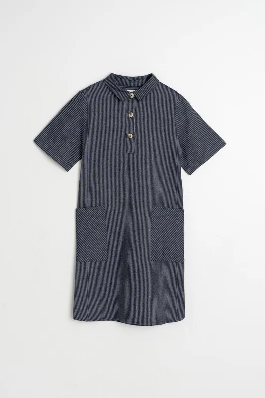 Cotton Collared Button-Front Short Sleeve Dress