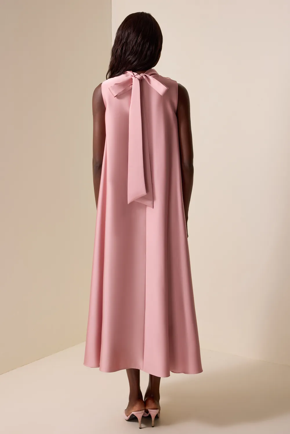 Appliquéd Satin Sleeveless Midi Dress