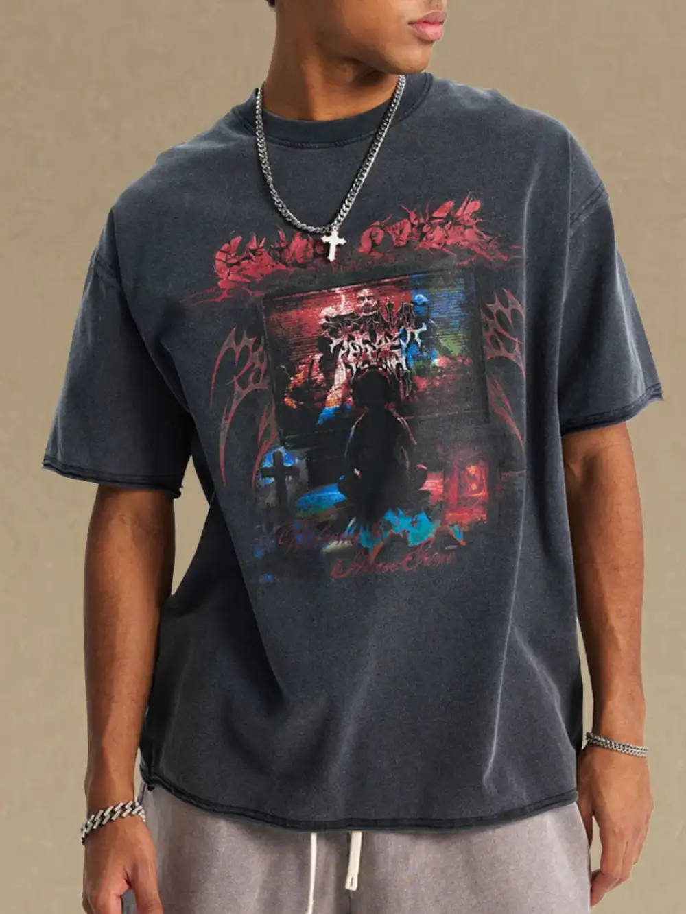 Simple Graphic Crew Neck Half Sleeve Tee