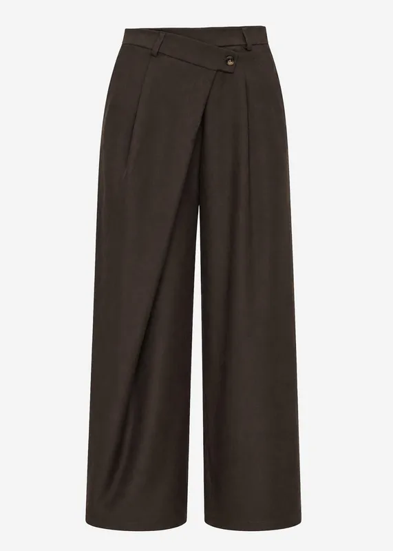 Brown Pleated Asymmetric Pants
