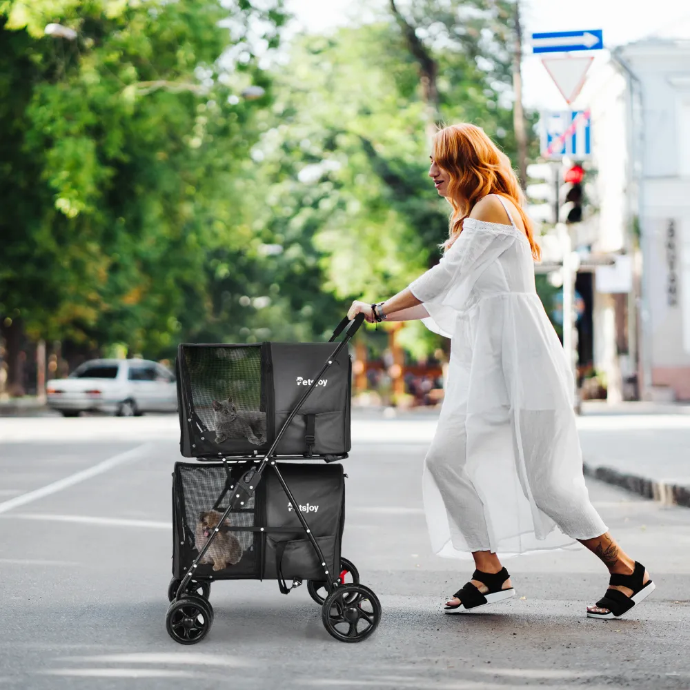 Multi-Level Pet Cart with Dual Compartments, Pet Essential for Transporting Multiple Cats or Dogs