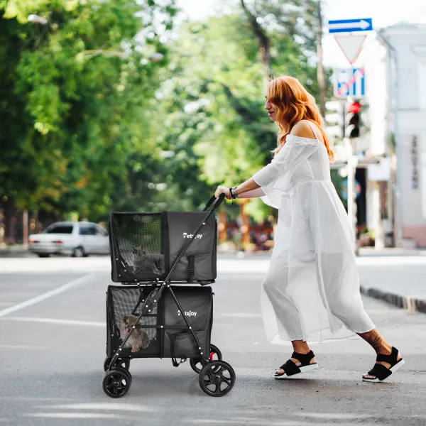 Multi-Level Pet Cart with Dual Compartments, Pet Essential for Transporting Multiple Cats or Dogs