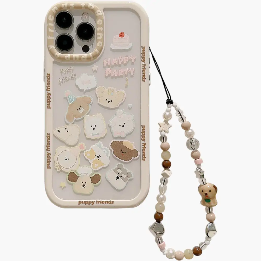 Puppy Cat Charm Strap Phone Case
