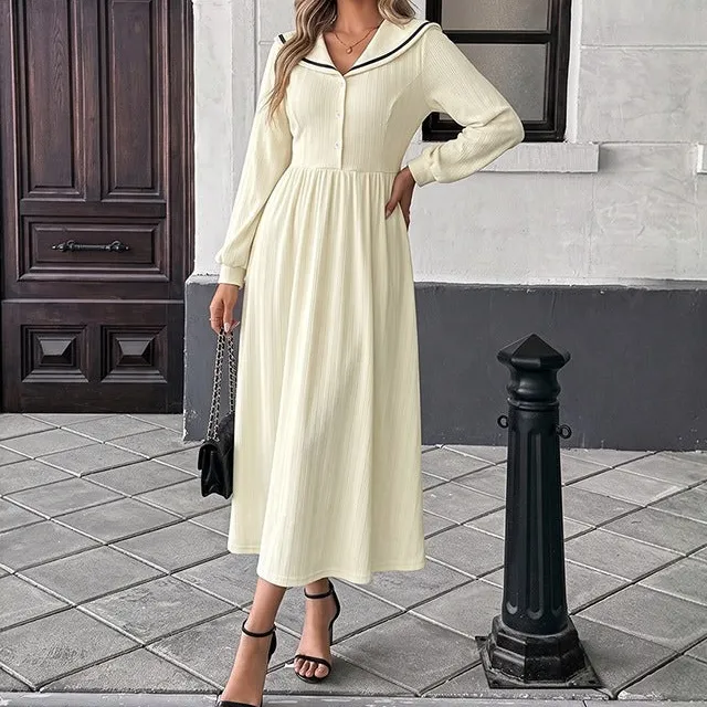 Women's Long-Sleeve Button-Detail Maxi Dress