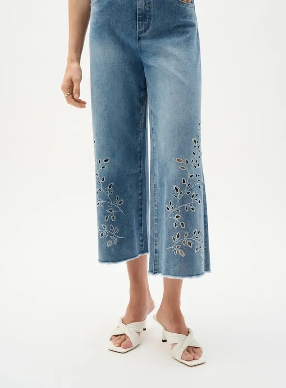 Cotton Denim Embroidered Eyelet Jeans