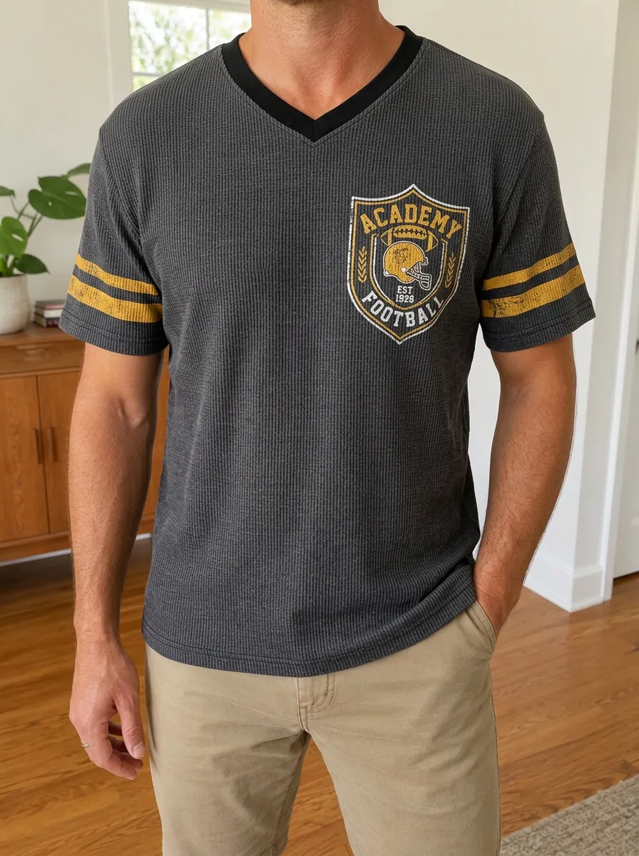 Men's Football Academy Shield Printed Waffle Knit V-Neck Shirt