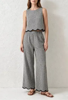 Scalloped-Trim Pants Matching Set
