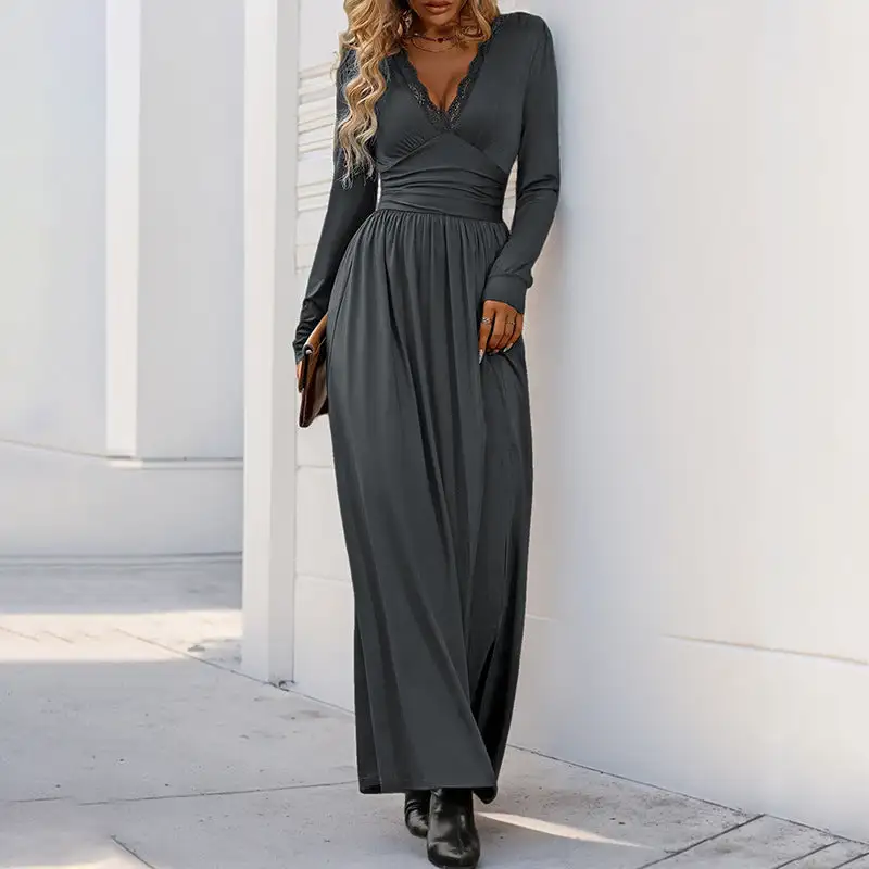 Women's V-Neck Long-Sleeve Ruffled Bridal Maxi Dress