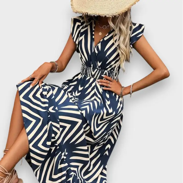 Printed Smocked Midi Dress