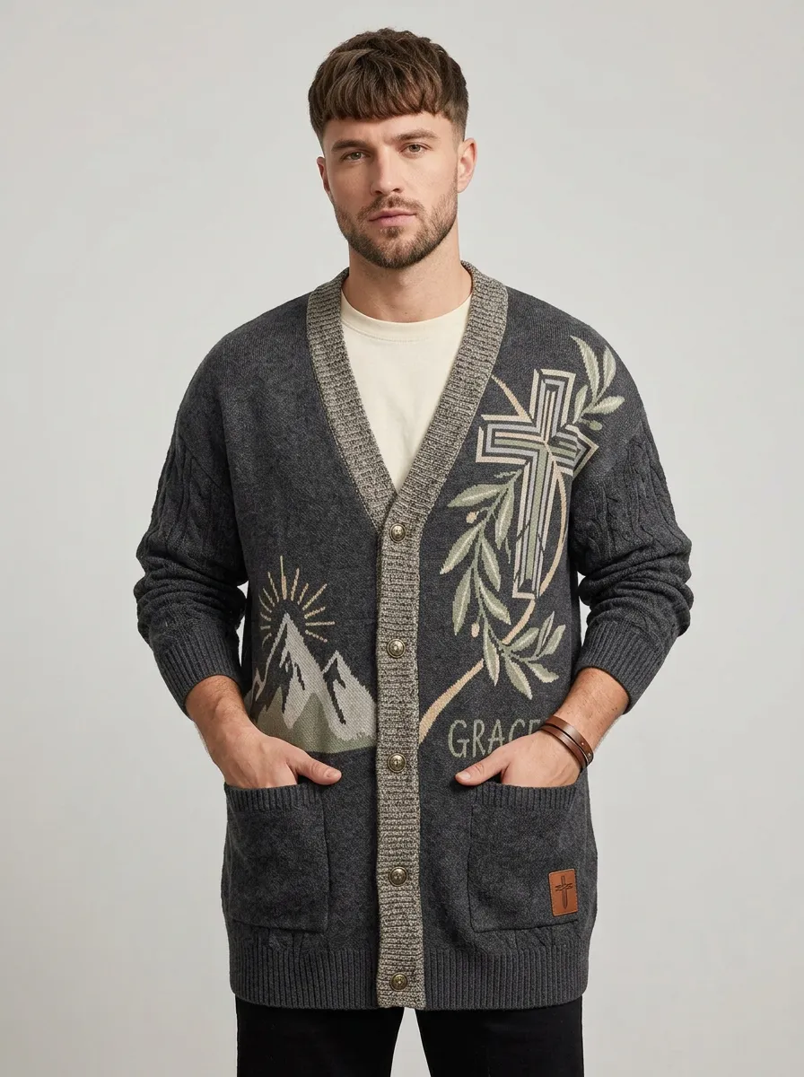 Men's Faith Christian Cross Mountain Grace Printed Cardigan