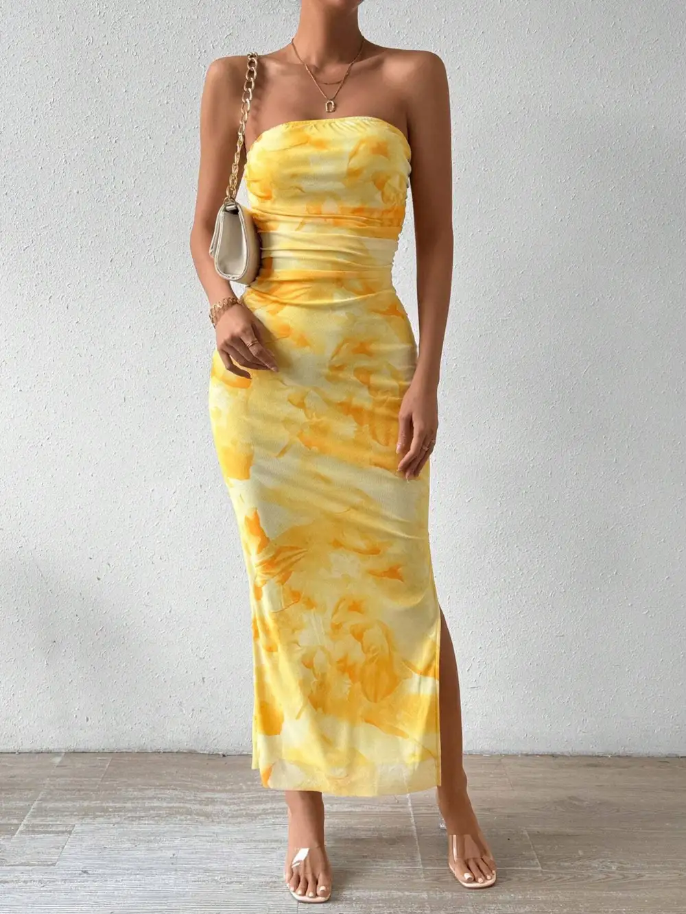Bodycon Strapless Mesh Midi Dress