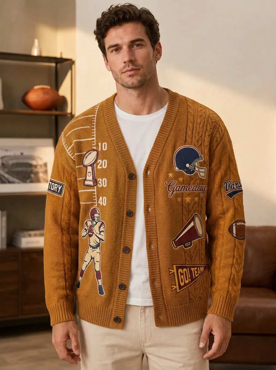 Men's Football Gameday Varsity Patchwork Cardigan