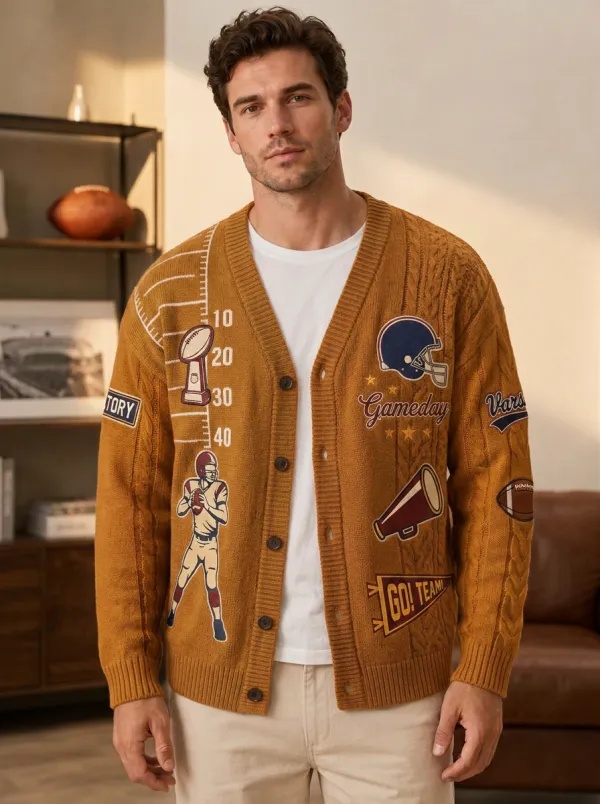 Men's Football Gameday Varsity Patchwork Cardigan