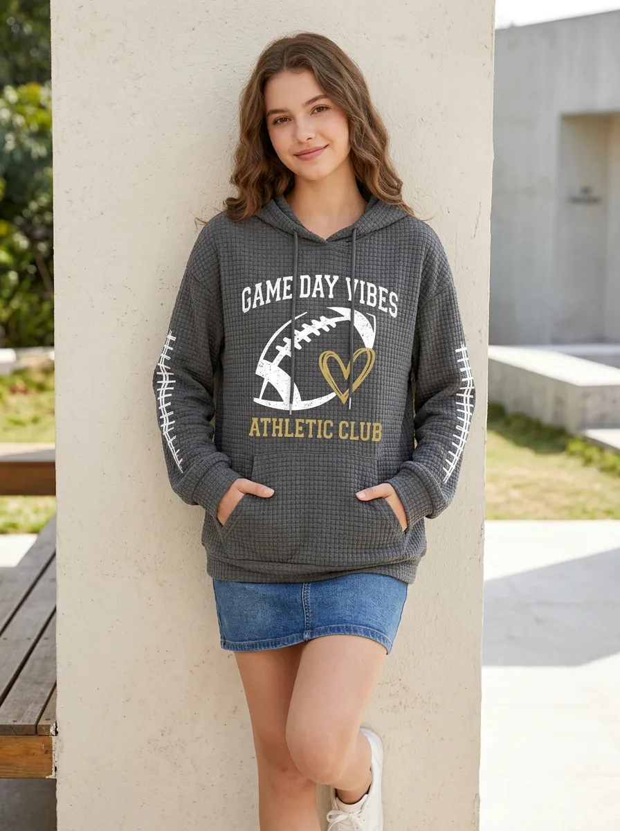 Women's Field Inspired Gridiron Heart Ball Game Day Graphic Hoodie