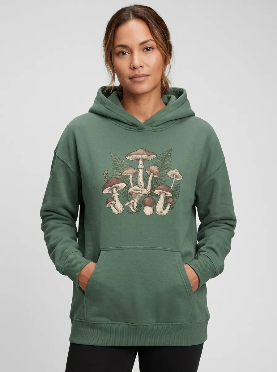 Women's Pullover-Hood Graphic Mushroom Sweatshirt