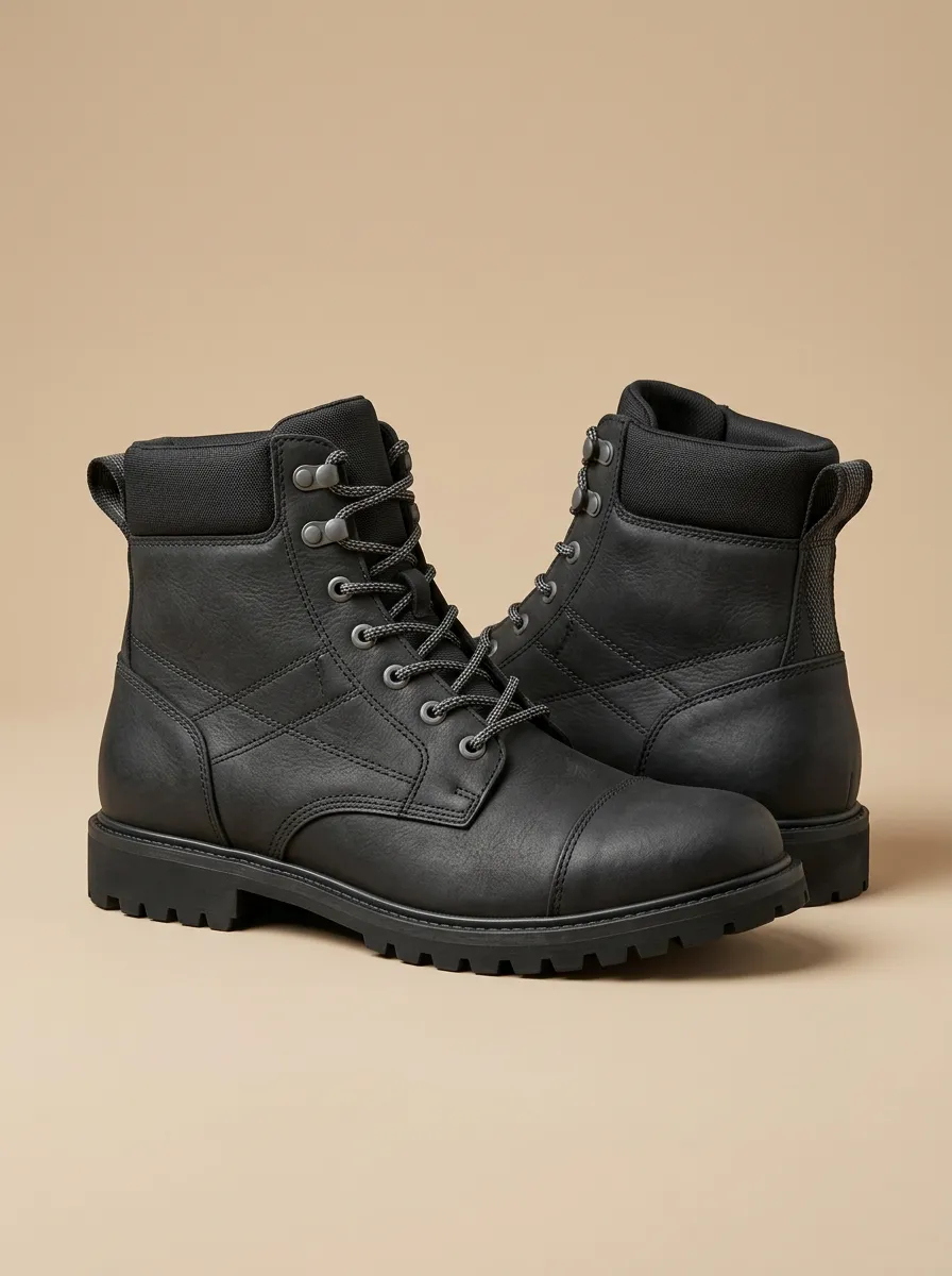 Unisex Tactical Leather Lace-Up Work Boots