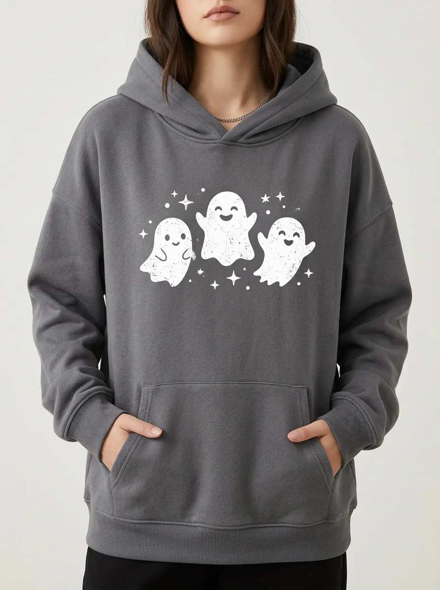 Women's Halloween Cute Ghost Stars Printed Hoodie