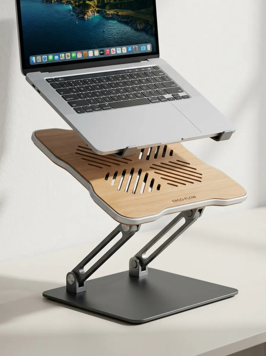 Office Worker Ergonomic Wooden Vented Printed Laptop Stand