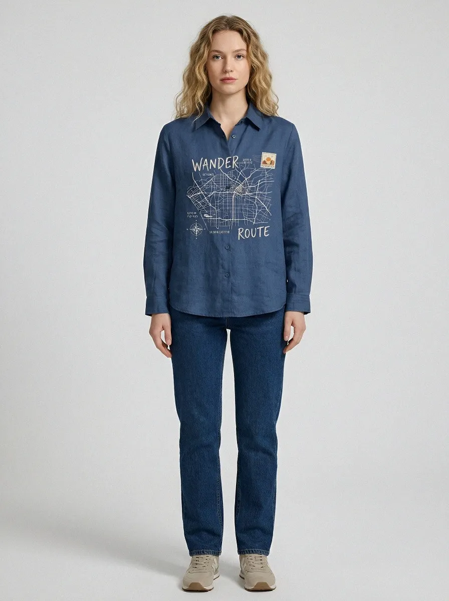 Women's Travel Lover City Map Wander Route Printed Shirt