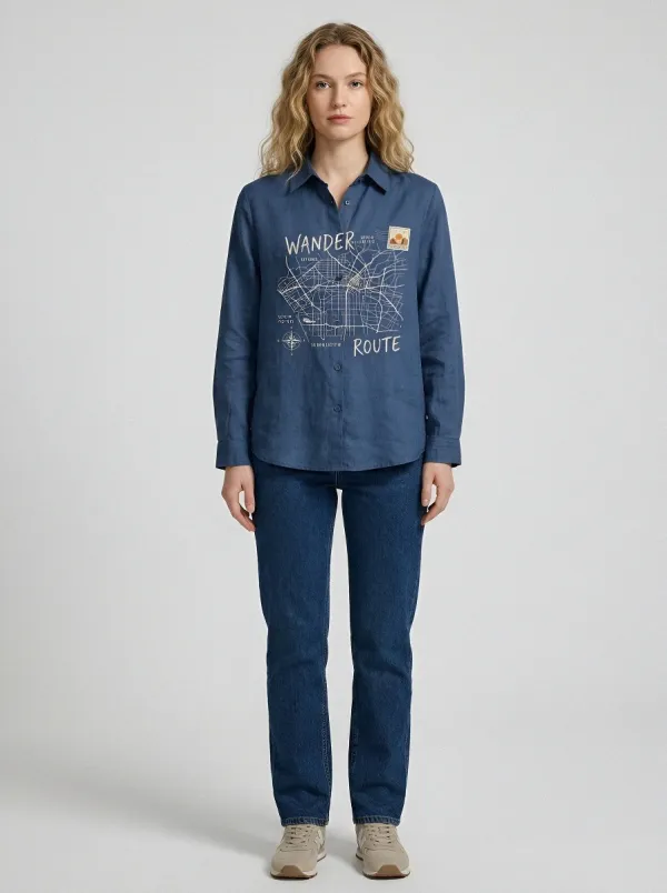Women's Travel Lover City Map Wander Route Printed Shirt