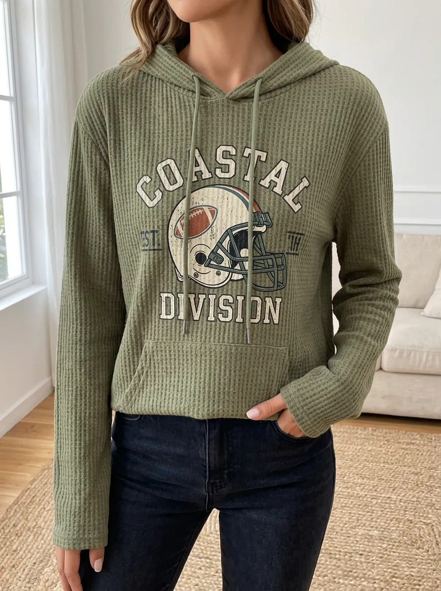 Women's Football Coastal Division Helmet Printed Waffle Hoodie