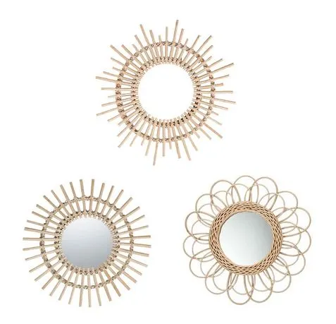 Boho Rattan Round Decorative Wall Mirror