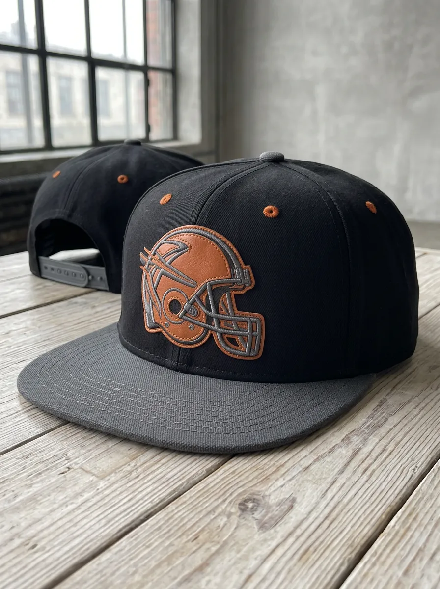 Men's American Football Fan Leather Helmet Embroidered Snapback Cap