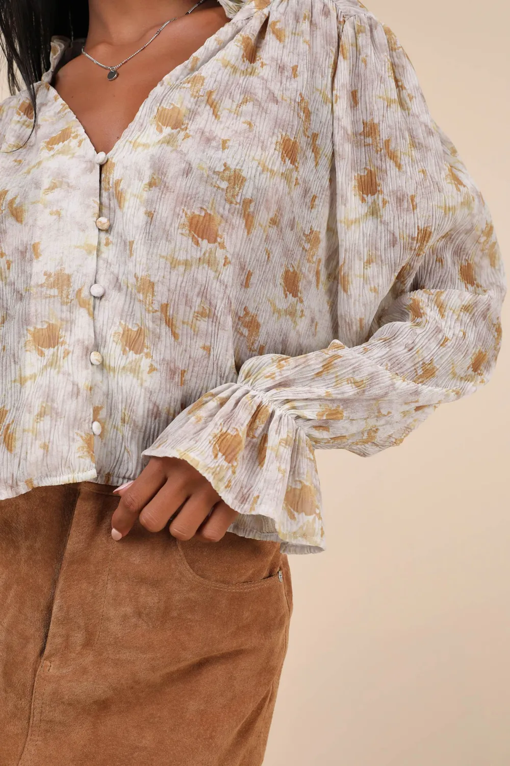 Daily Floral Print Button-Up Long Sleeve Top
