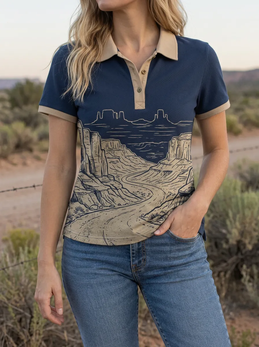 Women's Classic Desert Landscape Nature Lover Polo Shirt