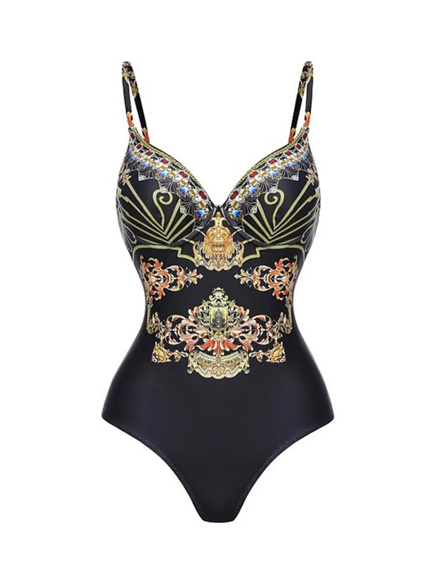 Alora Gold Printed Swimsuit Set