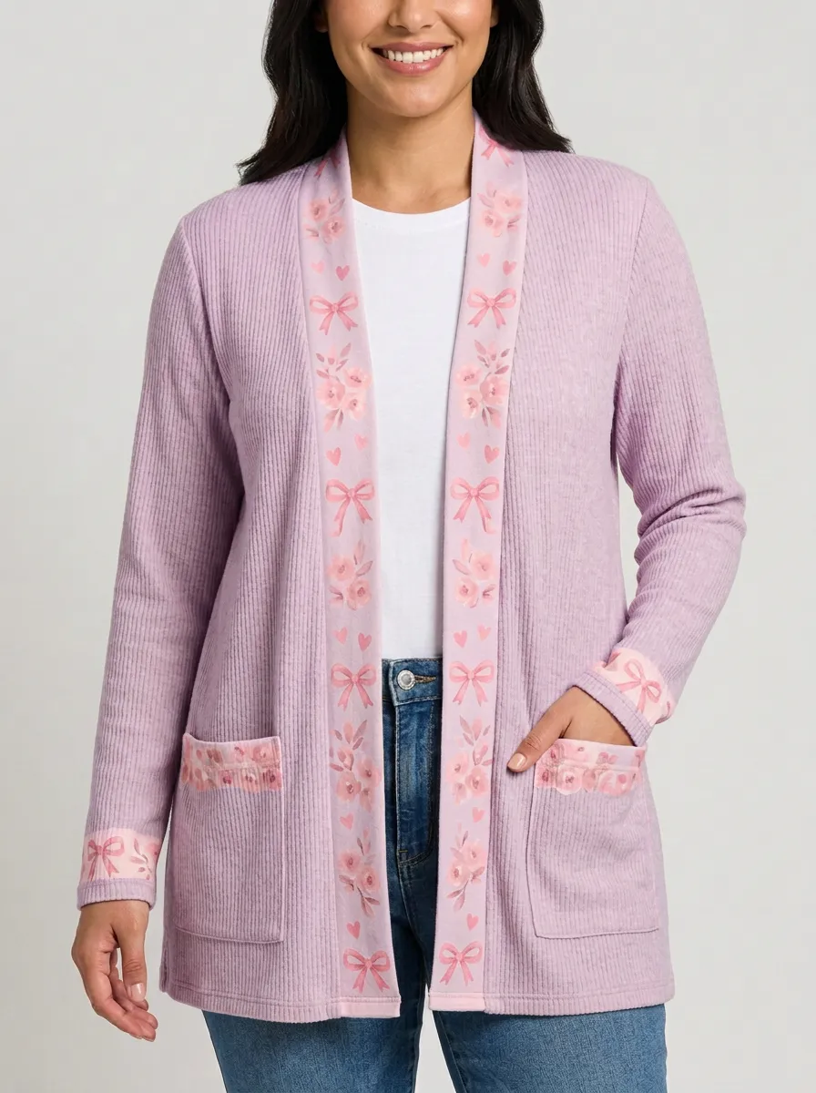 Women's Breast Cancer Awareness Pink Ribbon Floral Printed Cardigan