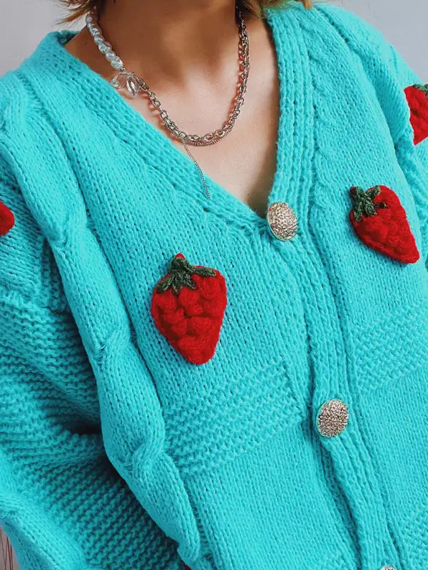 Single-Breasted Relaxed Knit Embroidered Cardigan