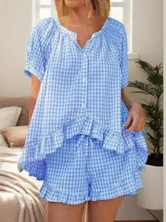 Refined Ruffled Top and Shorts Matching Set