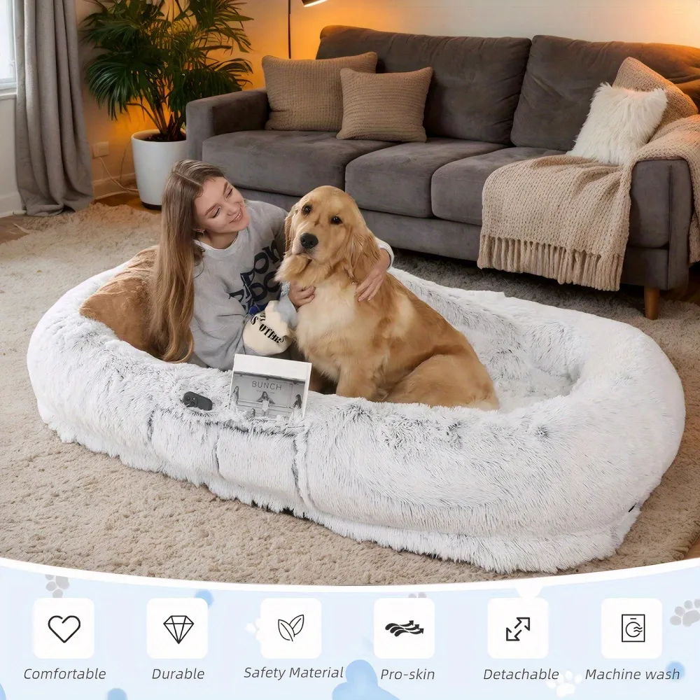 Extra-Large Plush Pet Bed for Dogs and Humans, Pet Furniture for Shared Comfort and Rest