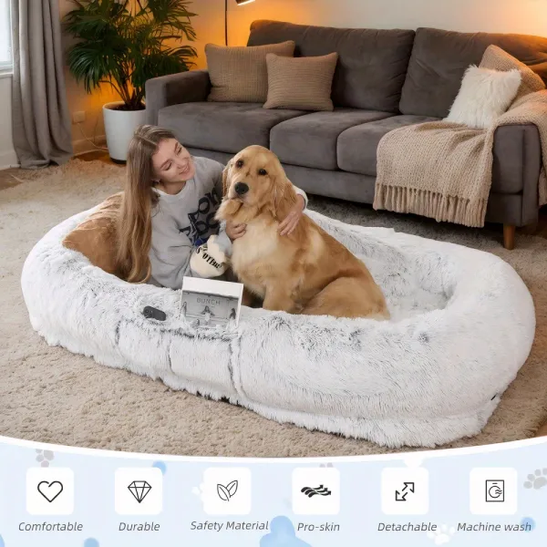 Extra-Large Plush Pet Bed for Dogs and Humans, Pet Furniture for Shared Comfort and Rest