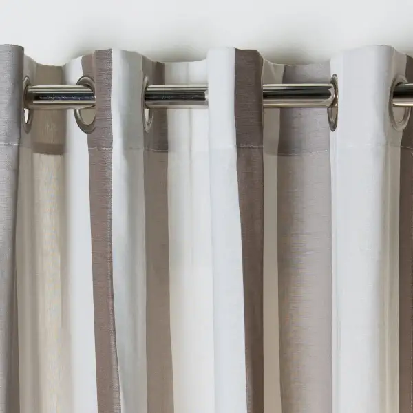Semi-Sheer Polyester Striped Eyelet Curtain Panel